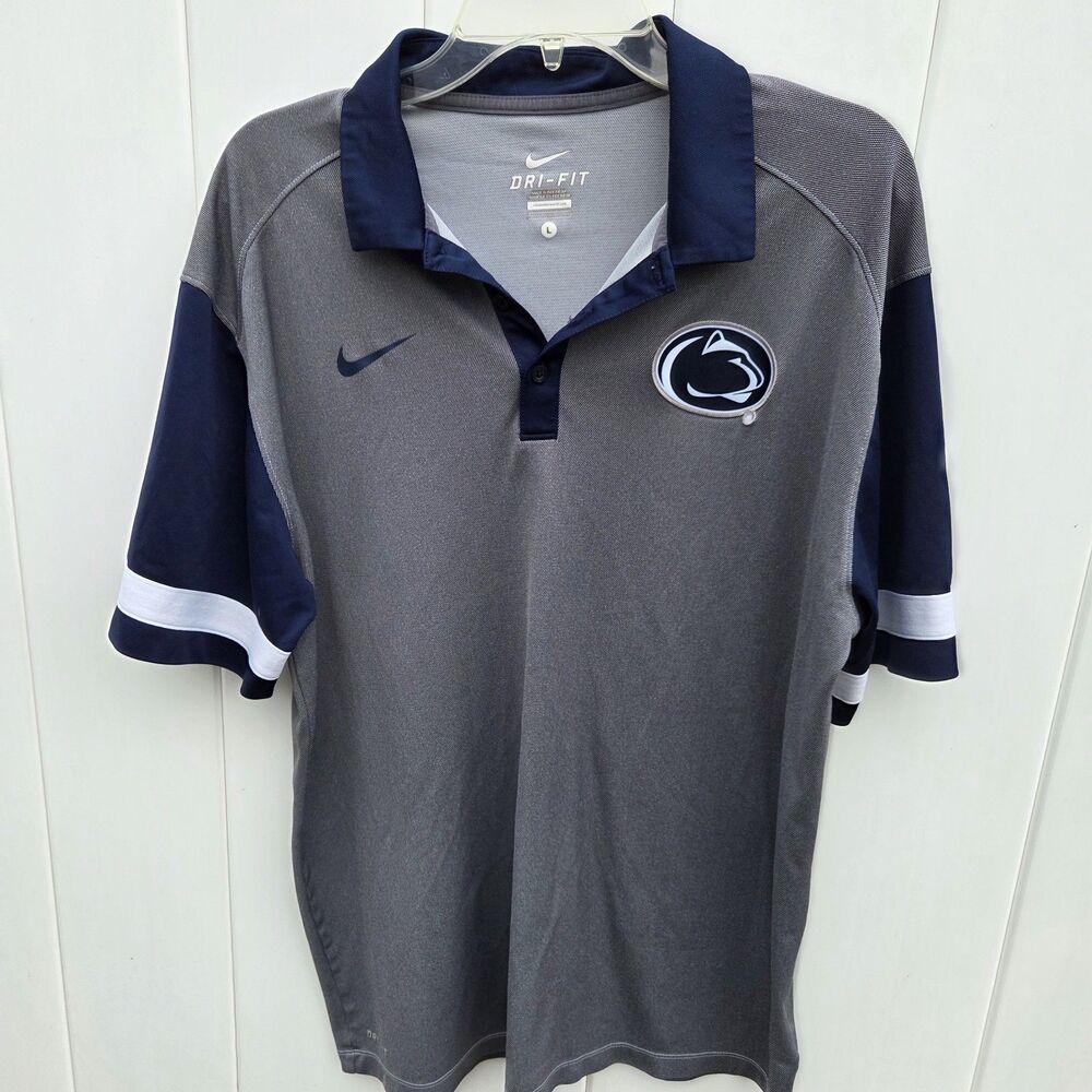 Penn State Nittany Lions Nike Authentic Polo Shirt Mens L Gray Football NCAA